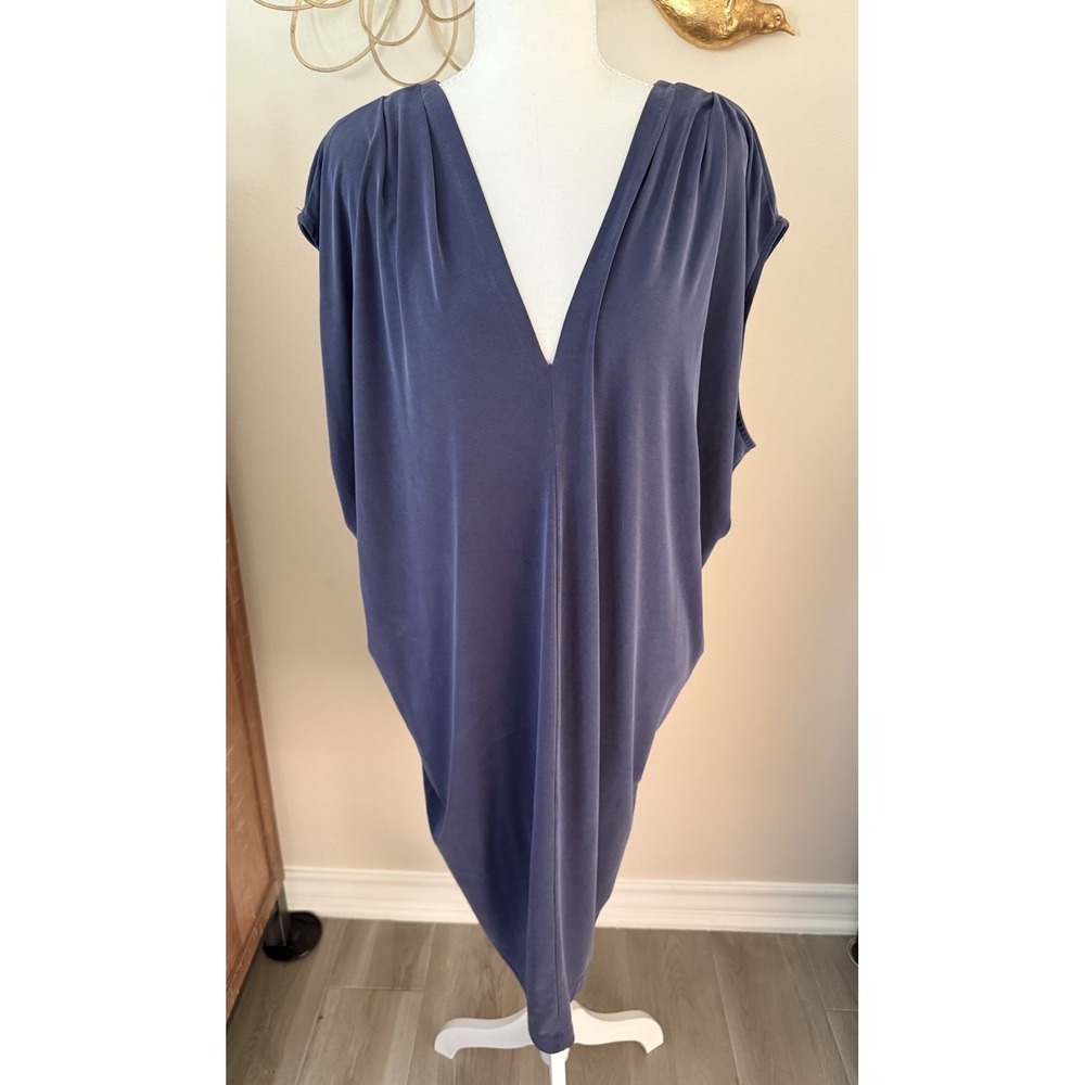 Maeve Anthropologie Dress Large Blue Cocoon Modal Deep V Neck Oversized Midi